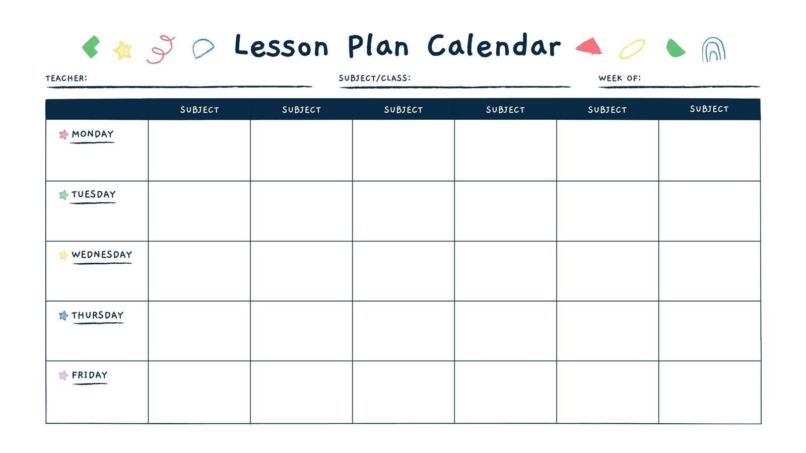 teacher planning calendar template