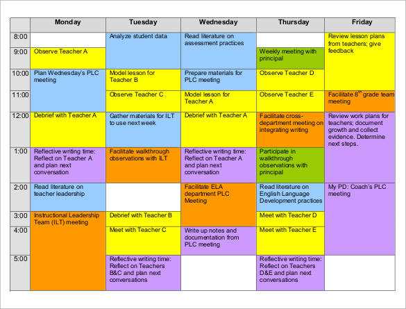 teacher weekly calendar template