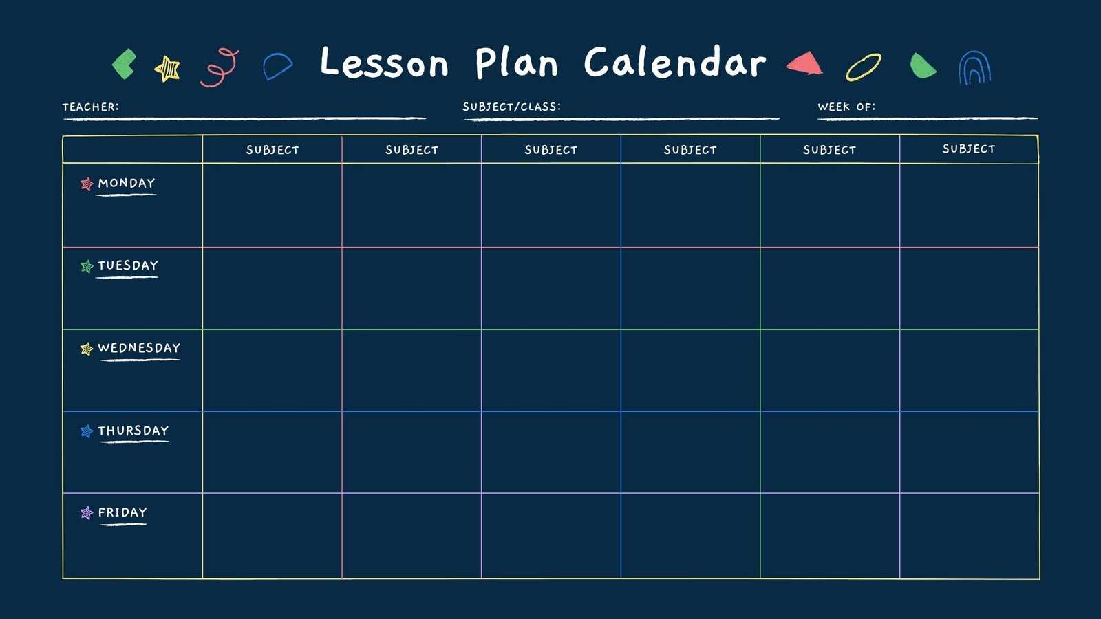 teaching calendar template