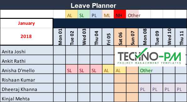 team leave calendar template