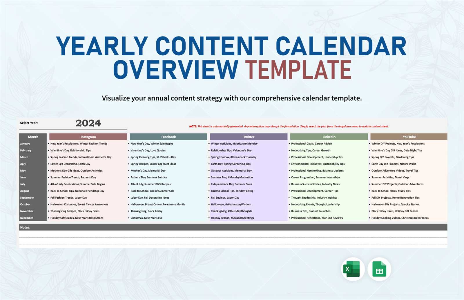 template content calendar