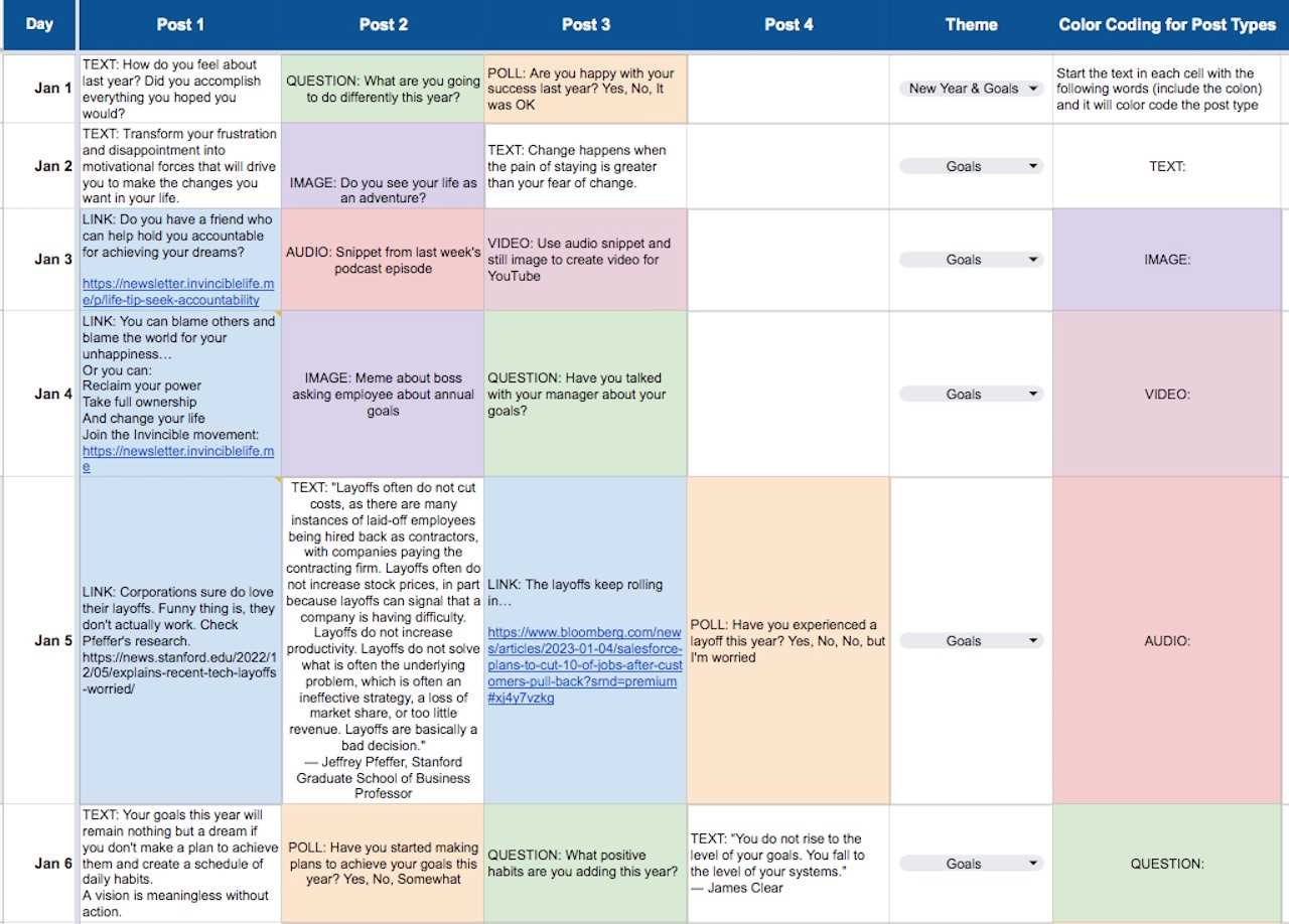 template for content calendar