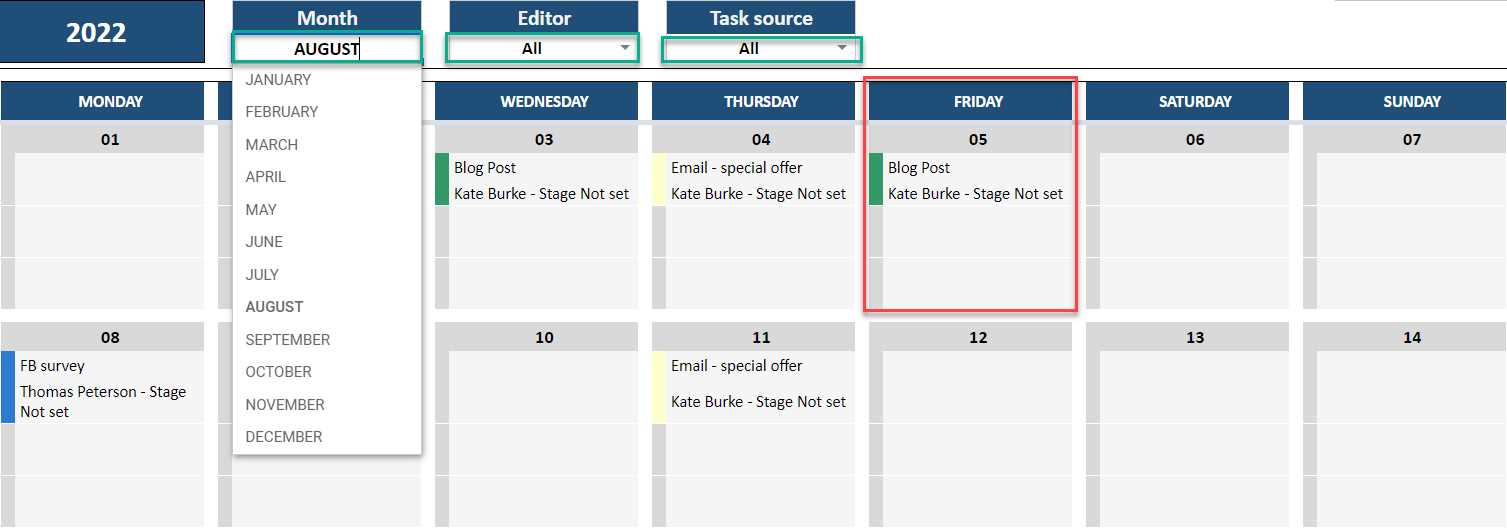 template for content calendar