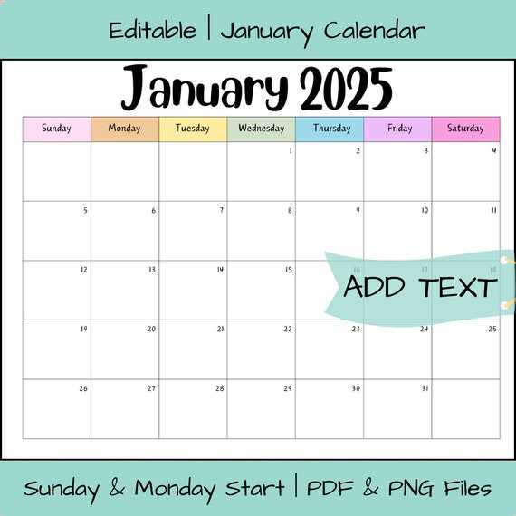 template for january 2025 calendar