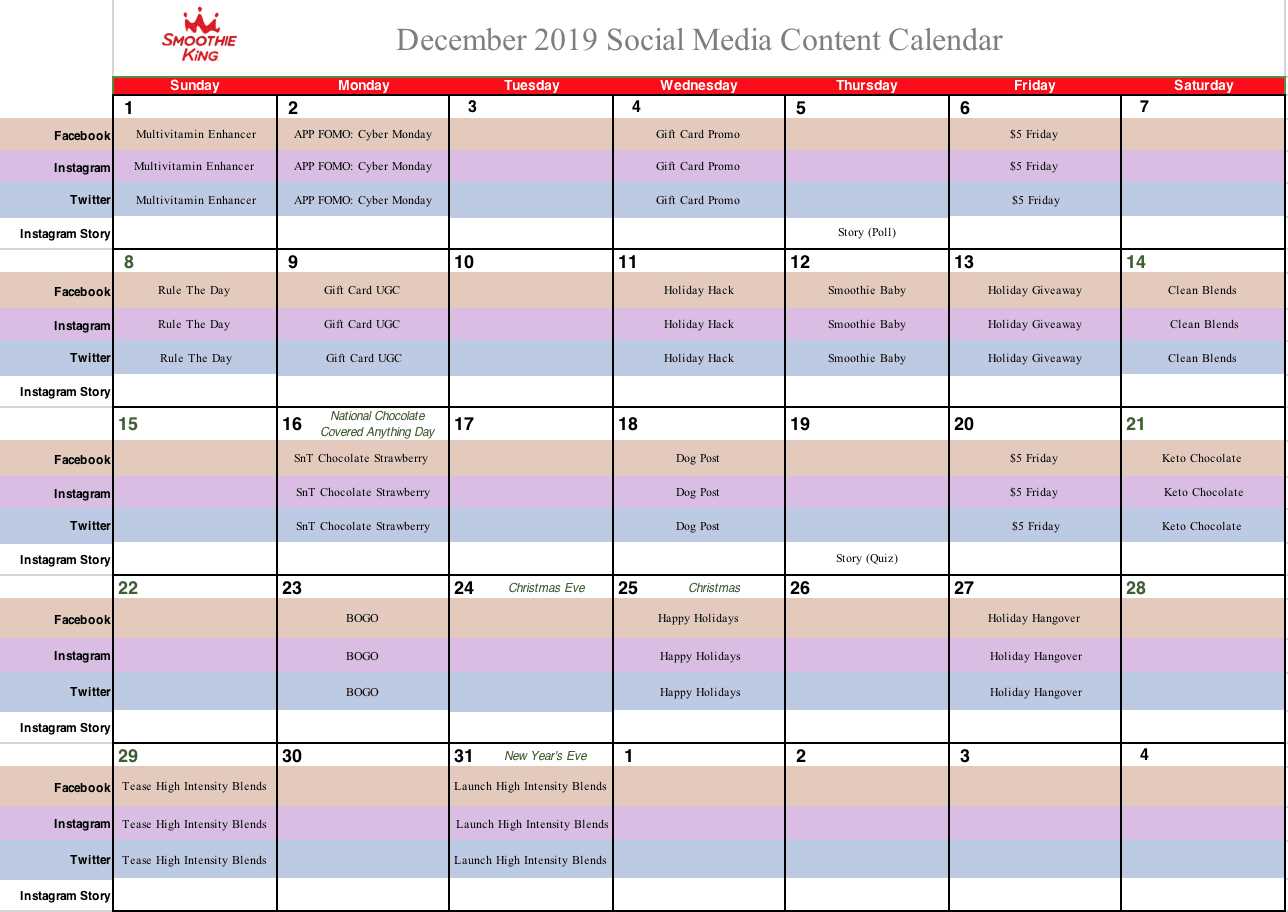 template for social media content calendar