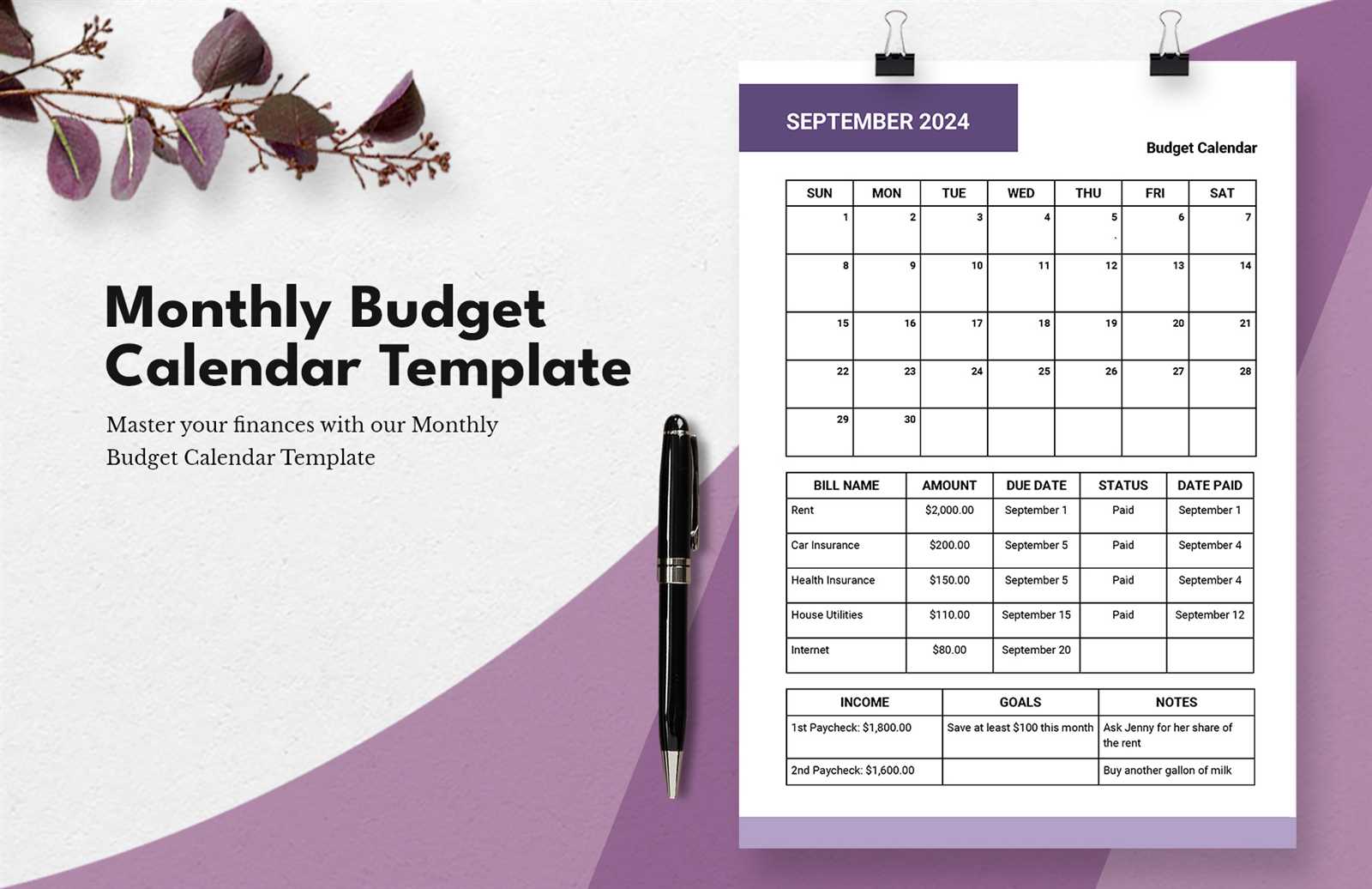 template free printable budget calendar