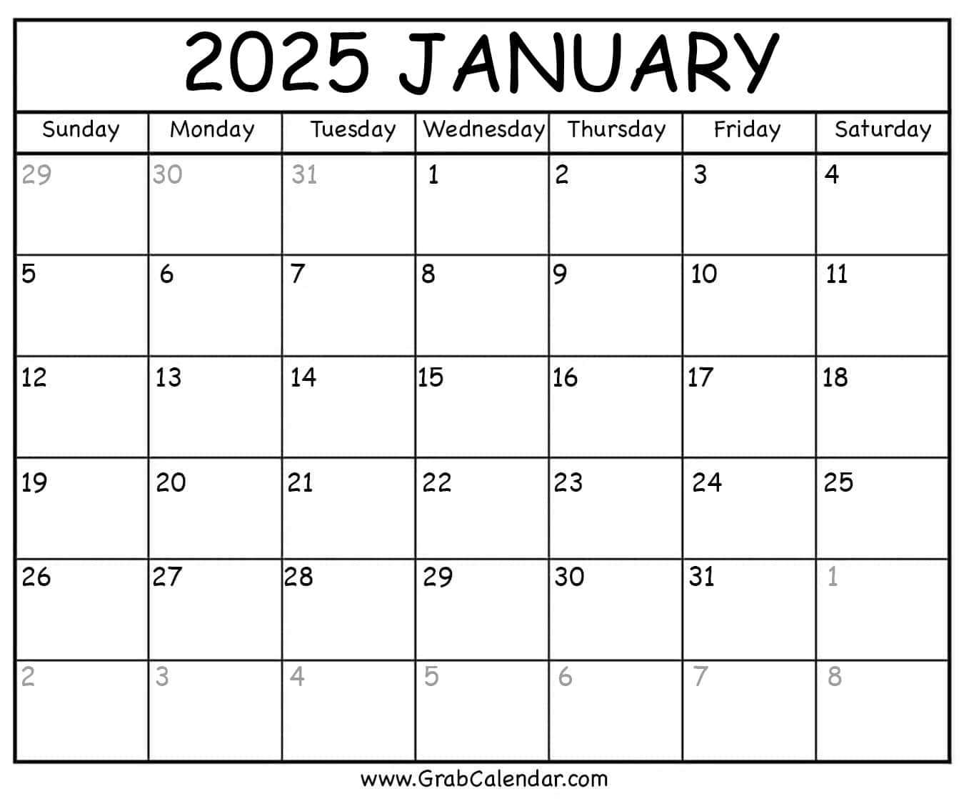 template of 2025 calendar