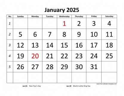 template of calendar 2025