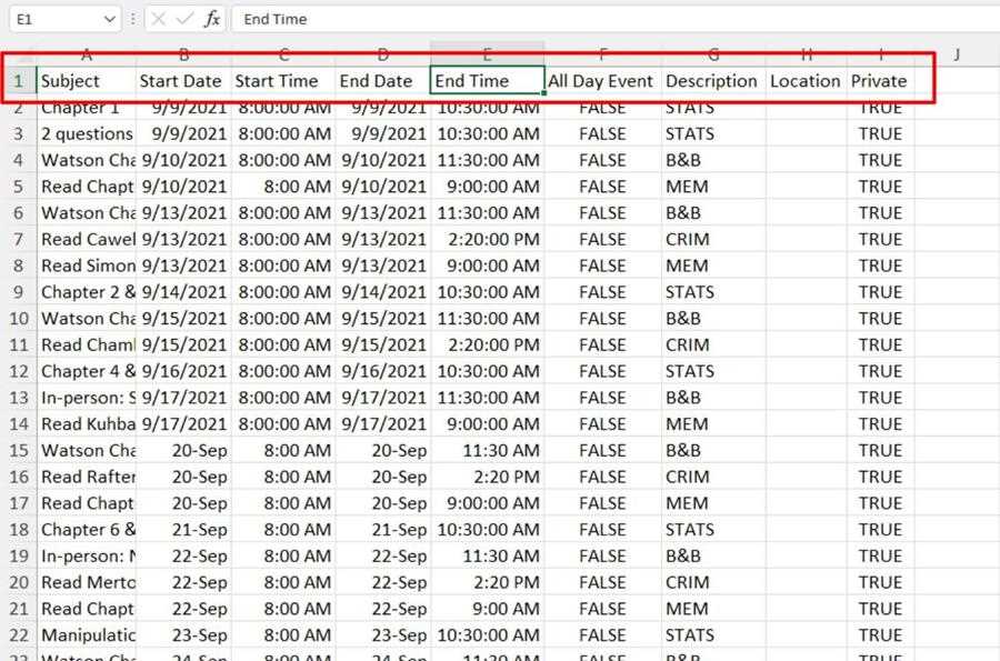 the events calendar csv template