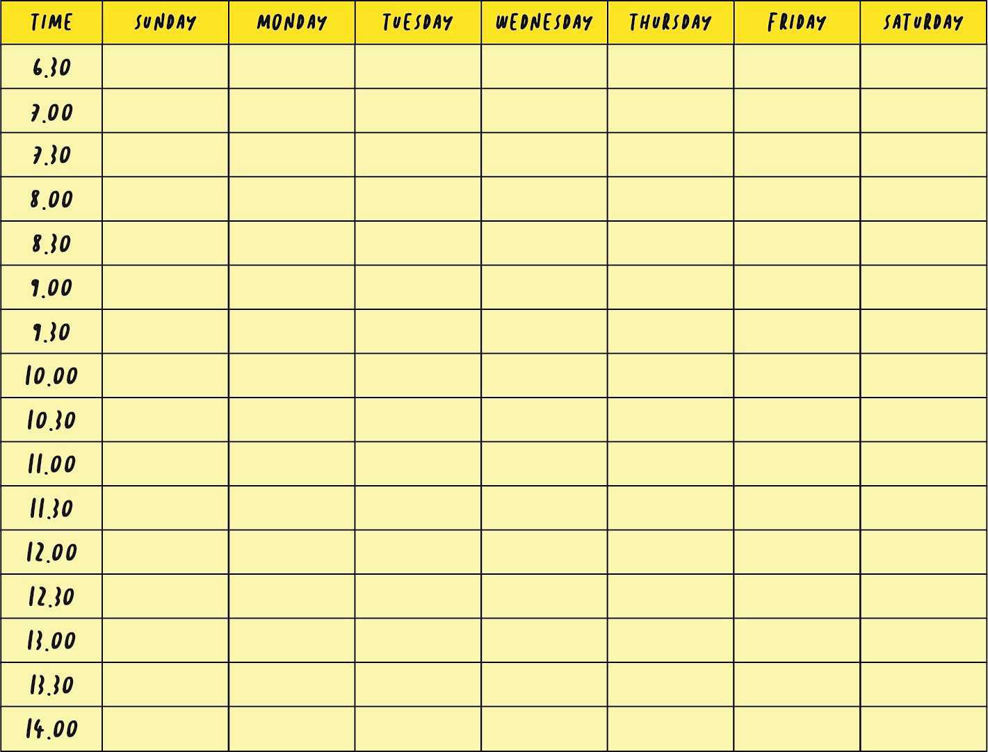 time slot calendar template