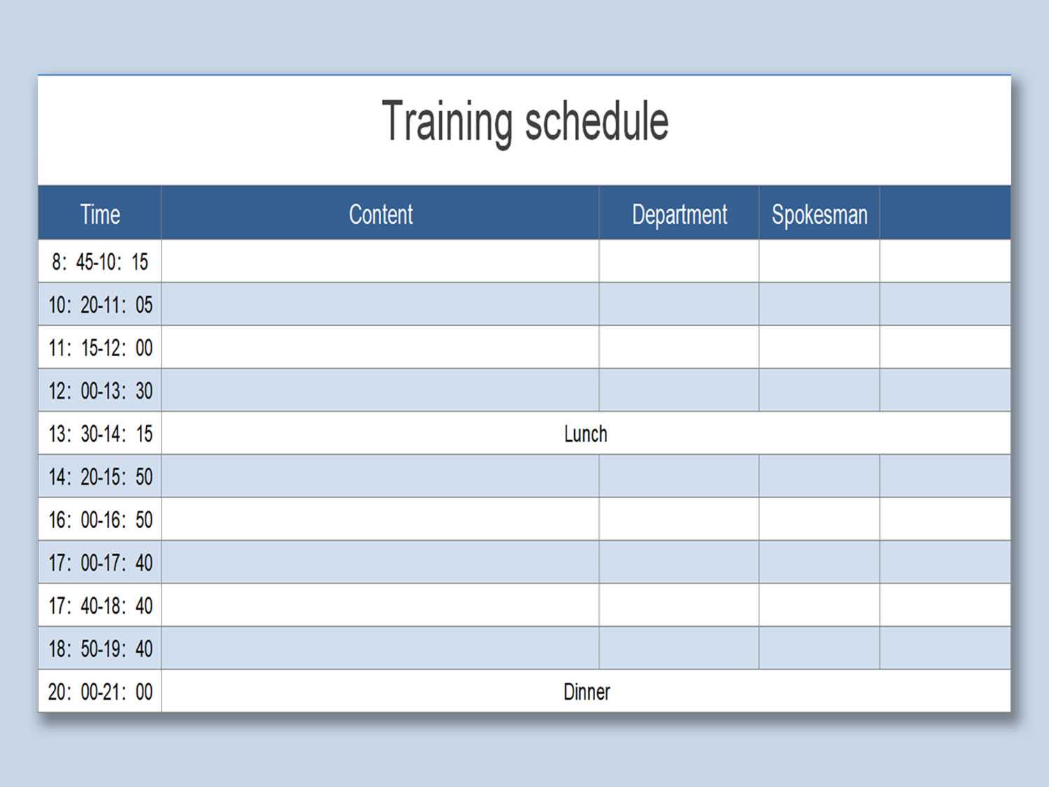 training calendar template free download