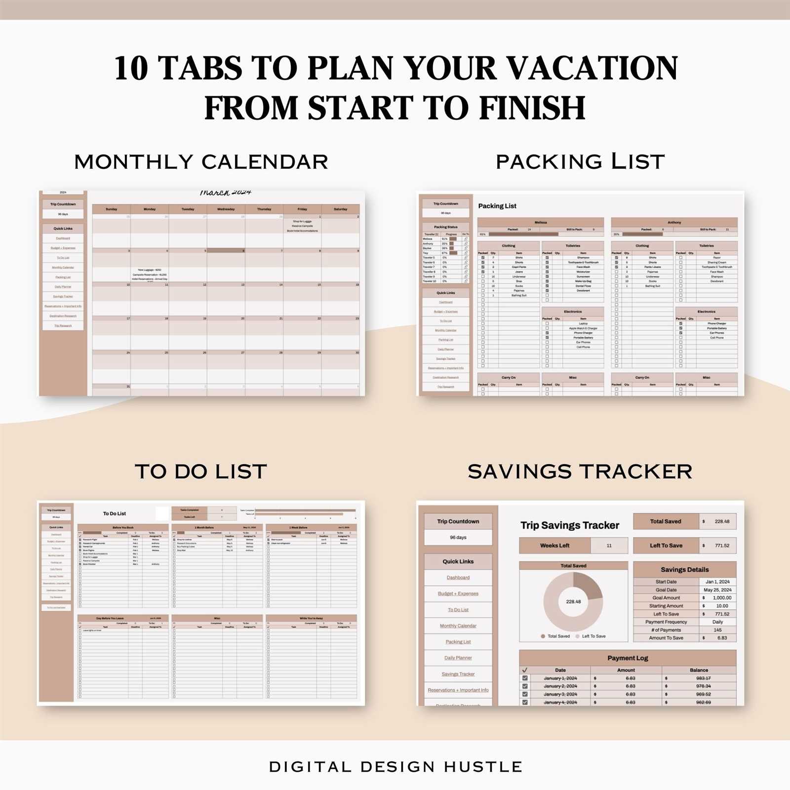 travel planner calendar template