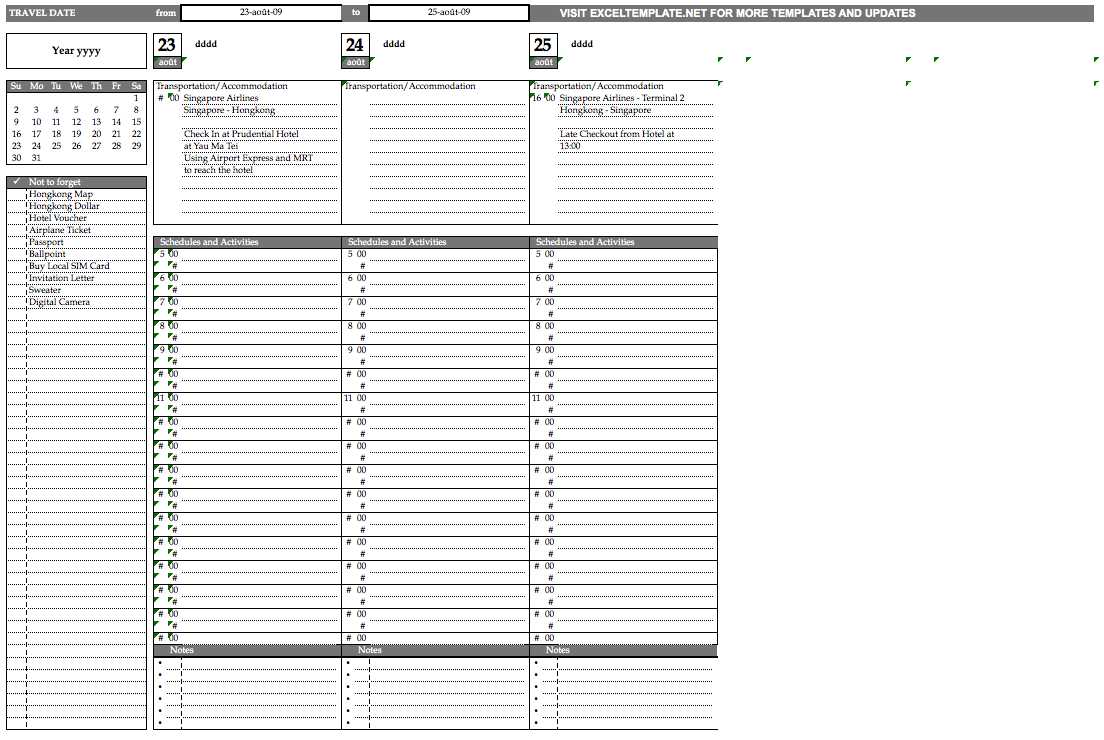 trip planning calendar template