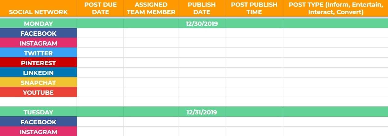 twitter content calendar template