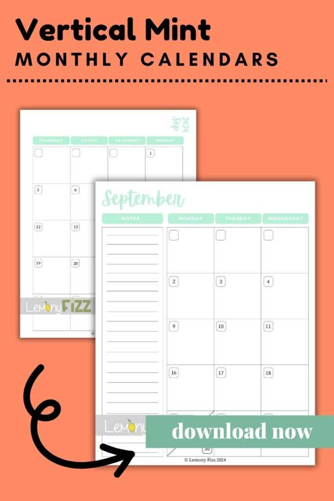 vertical monthly calendar template