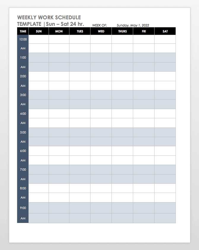 week calendar template with hours