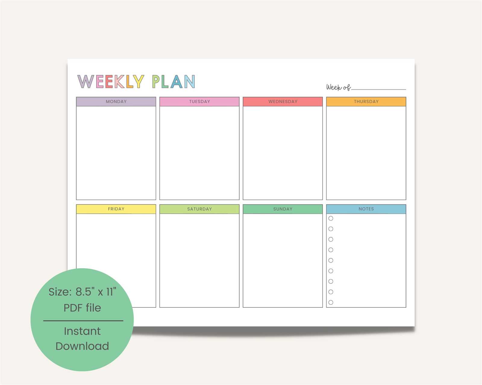 week of calendar template