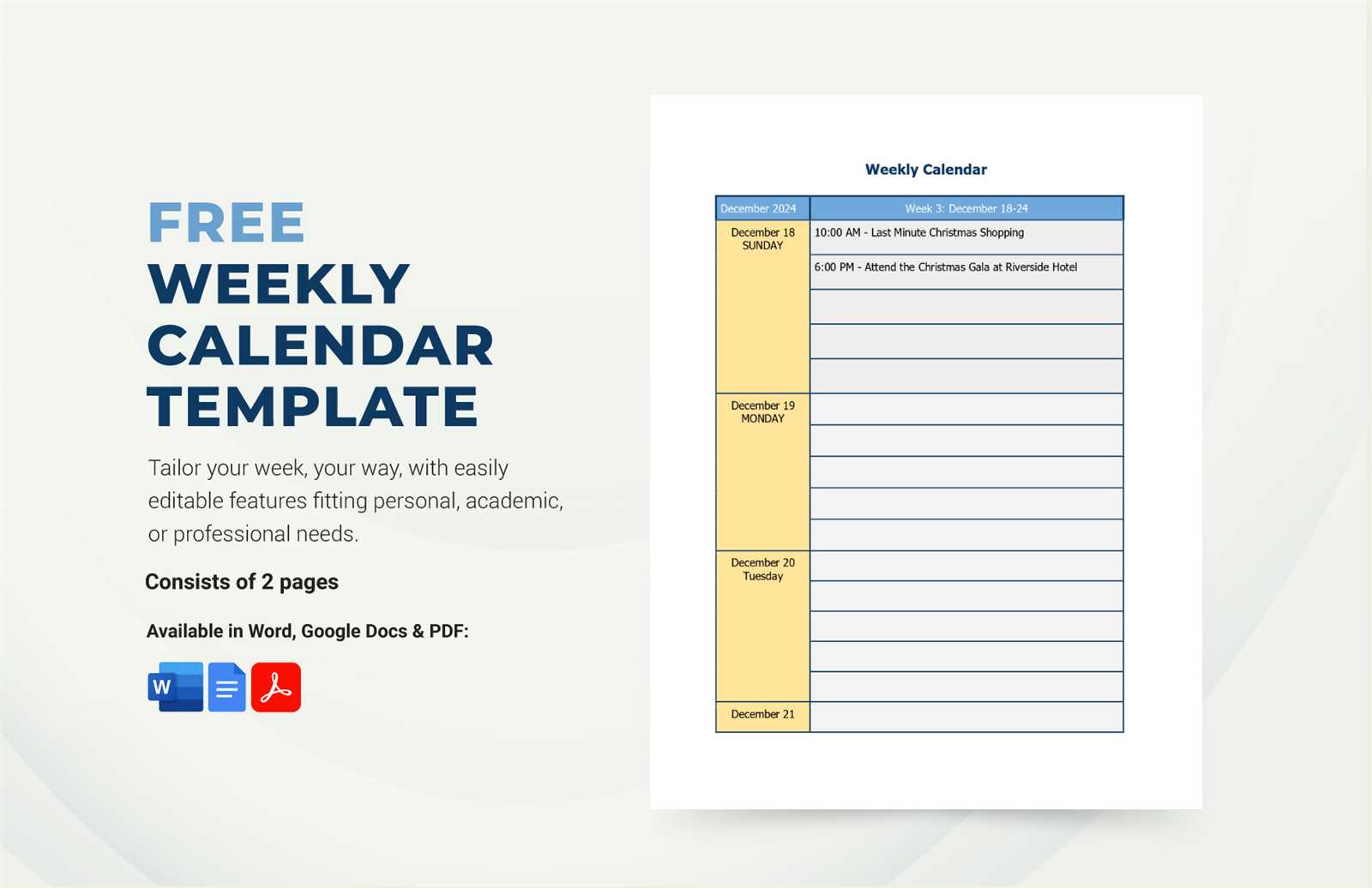 weekly academic calendar template