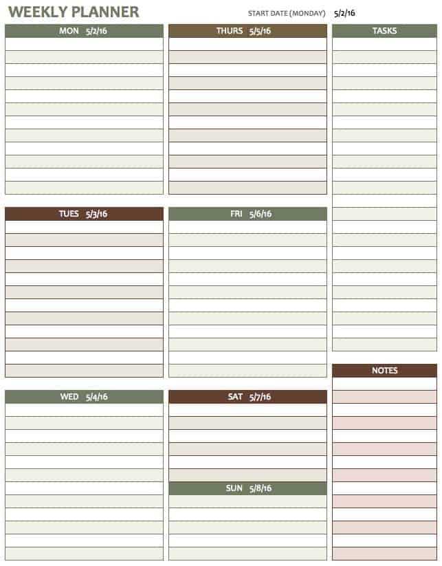 weekly agenda calendar template