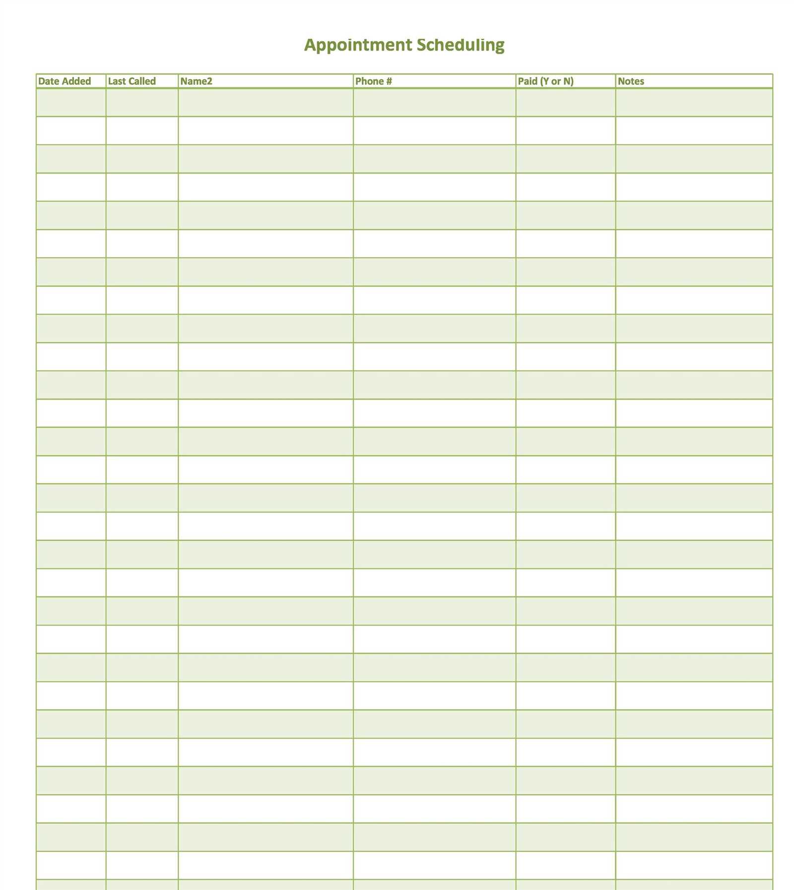 weekly calendar appointment template