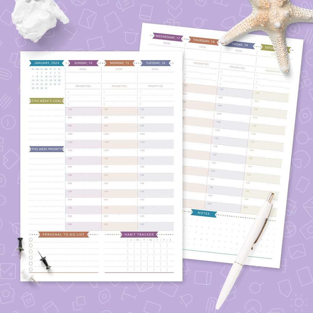 weekly calendar checklist template