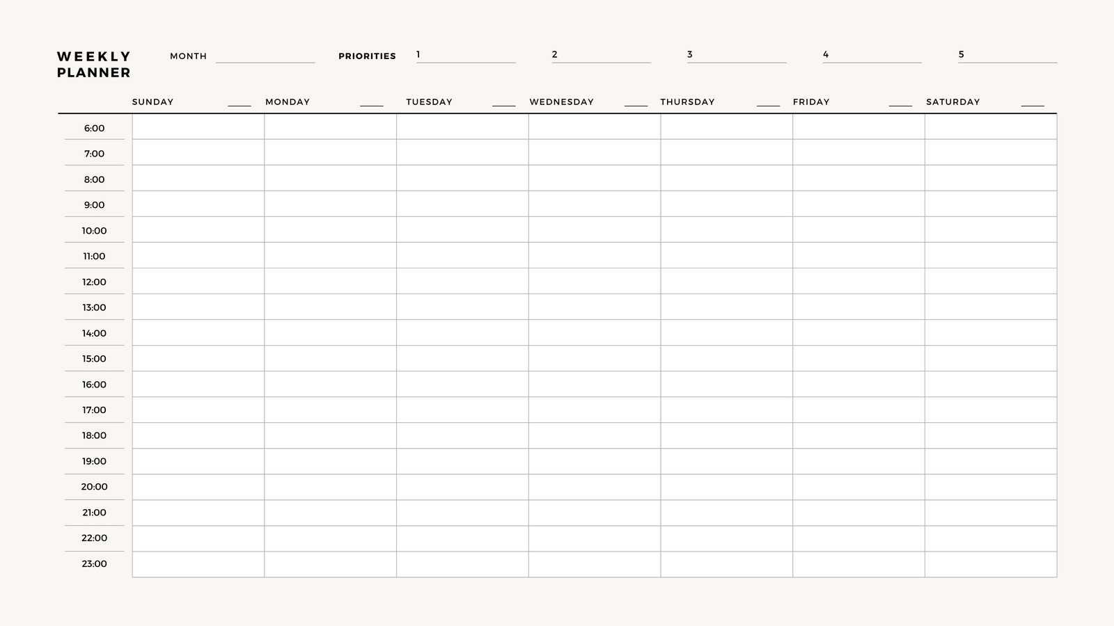 weekly calendar grid template