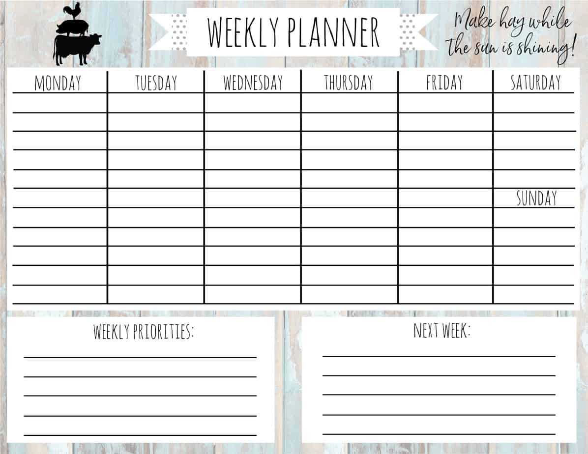 weekly calendar template cute