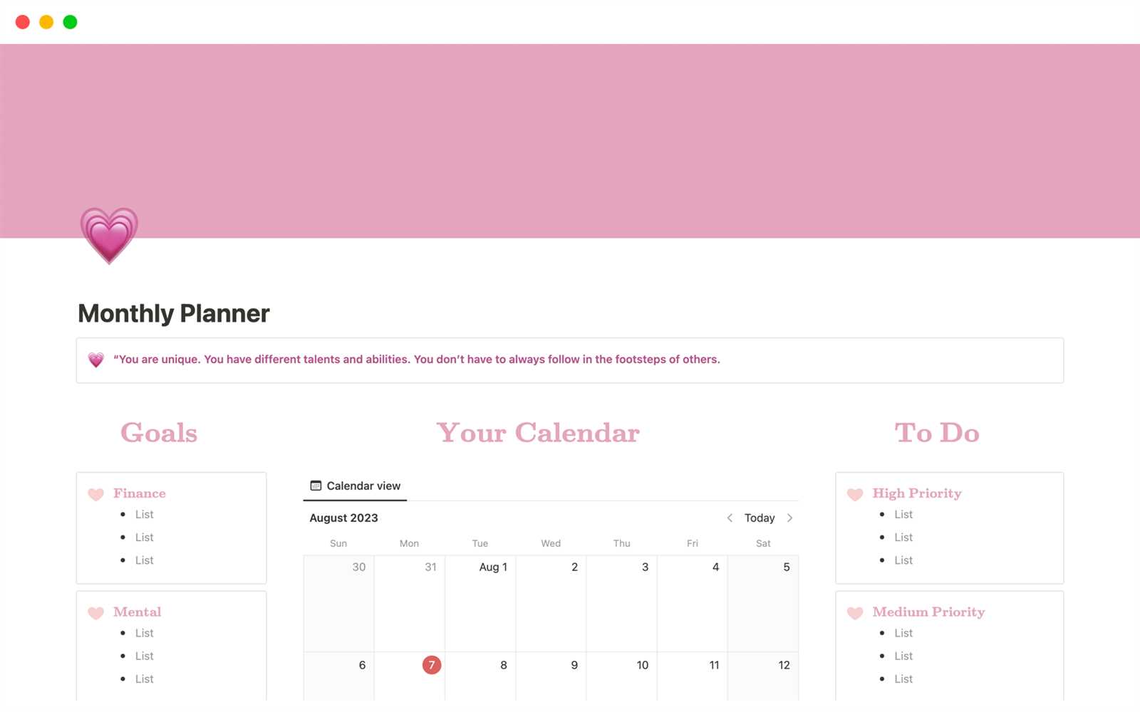 weekly calendar template notion