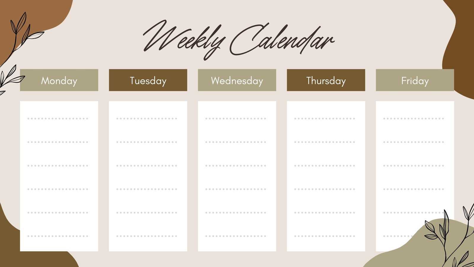 weekly calendar template pages