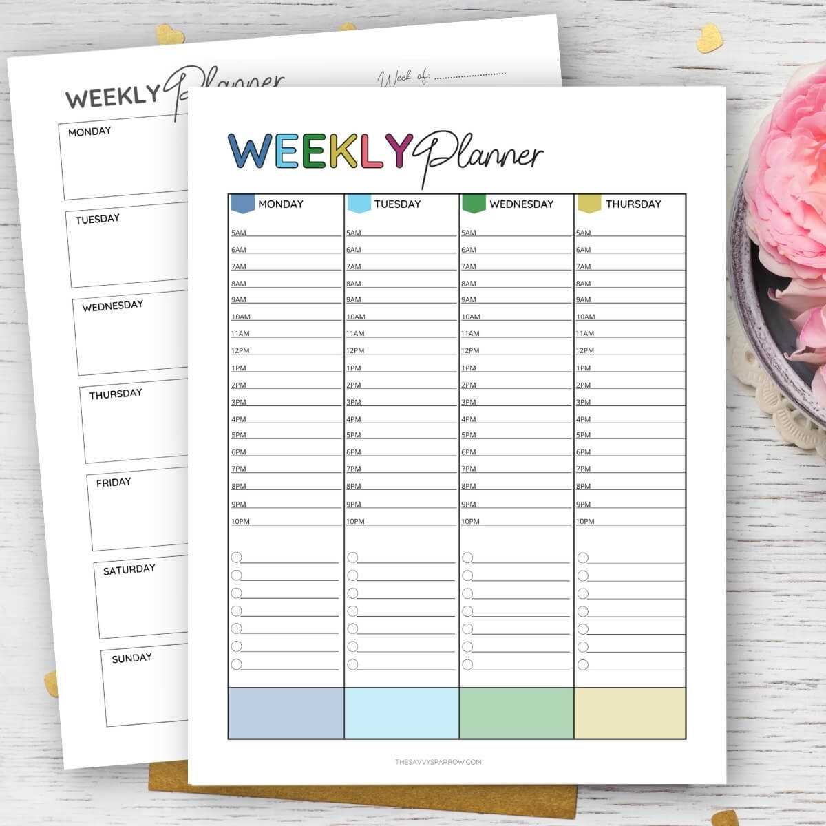 weekly calendar template with hours