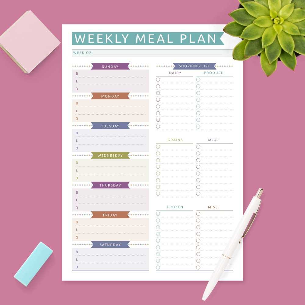 weekly dinner calendar template