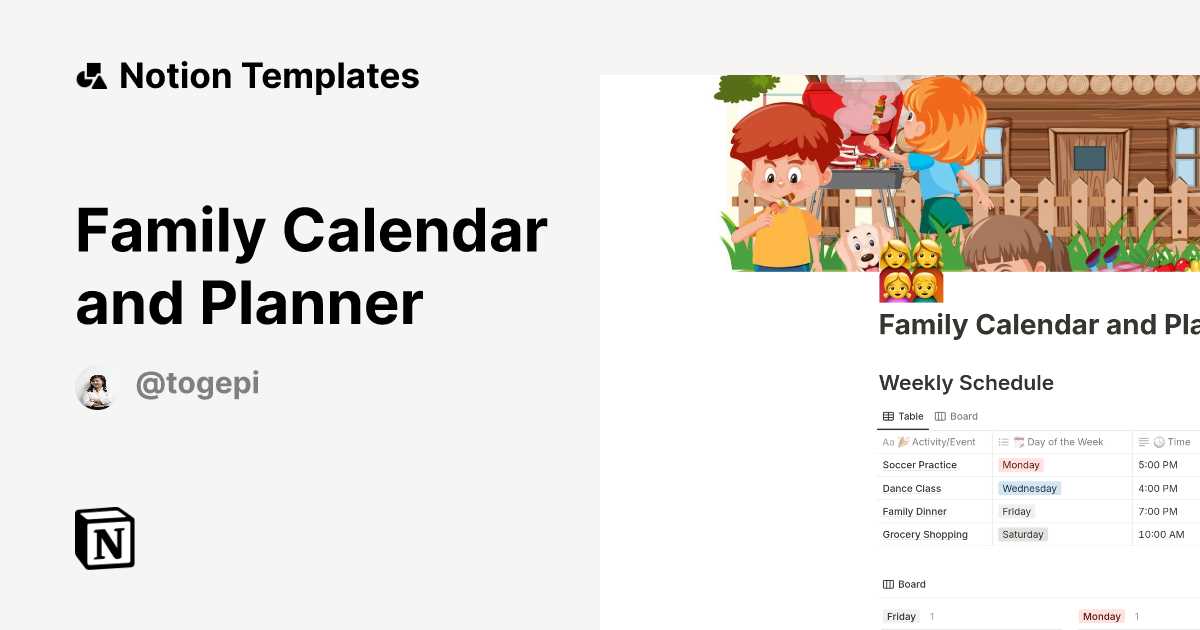 weekly family calendar template