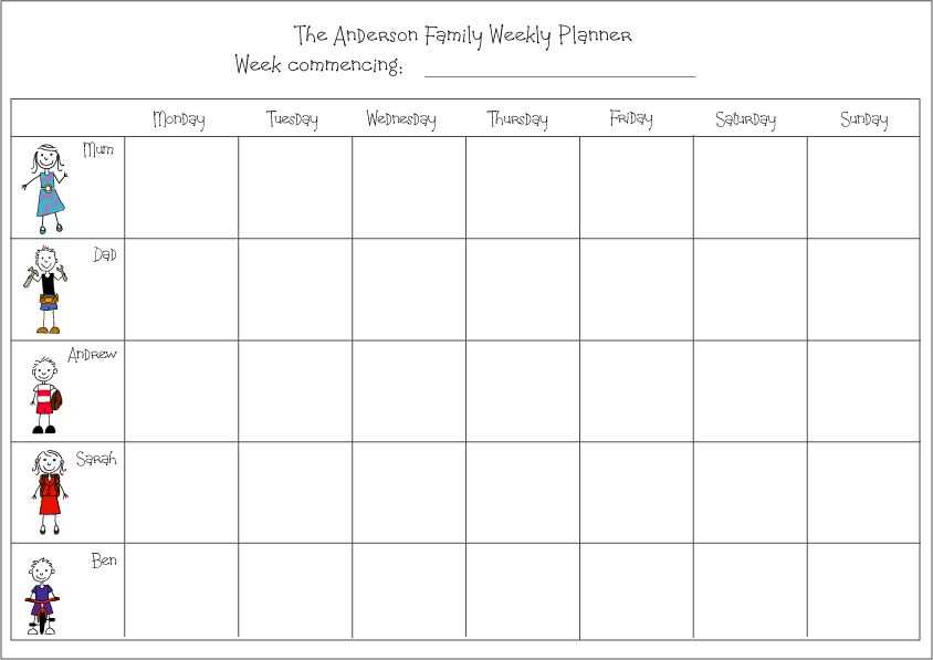 weekly family calendar template