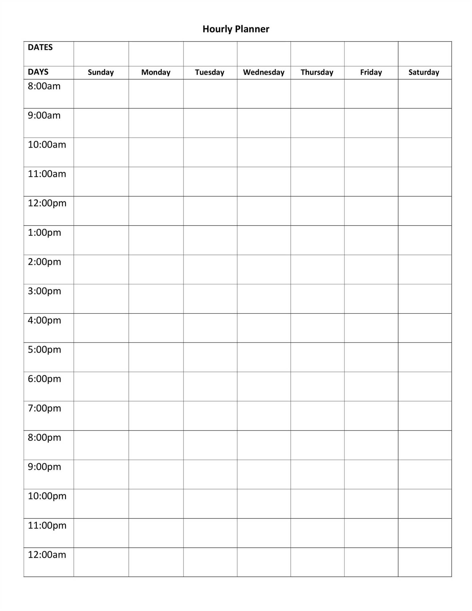 weekly hourly calendar template