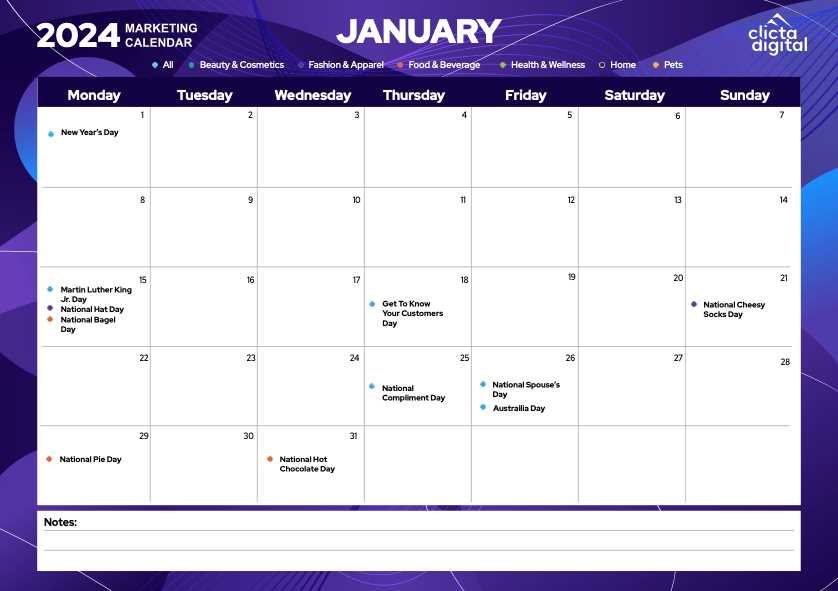 weekly marketing calendar template