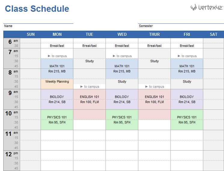 weekly study calendar template