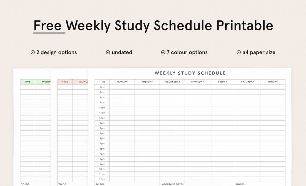 weekly study calendar template