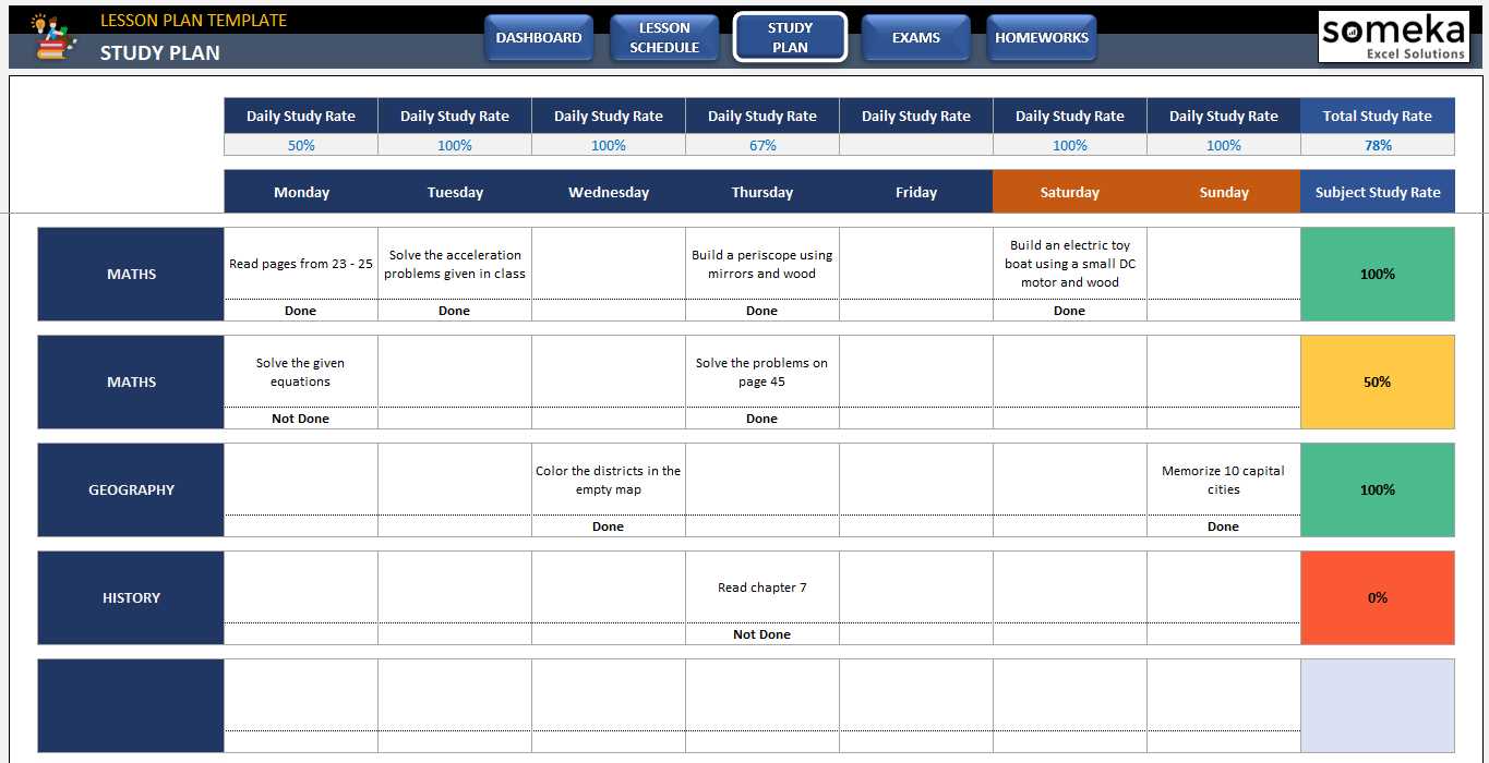 weekly study calendar template