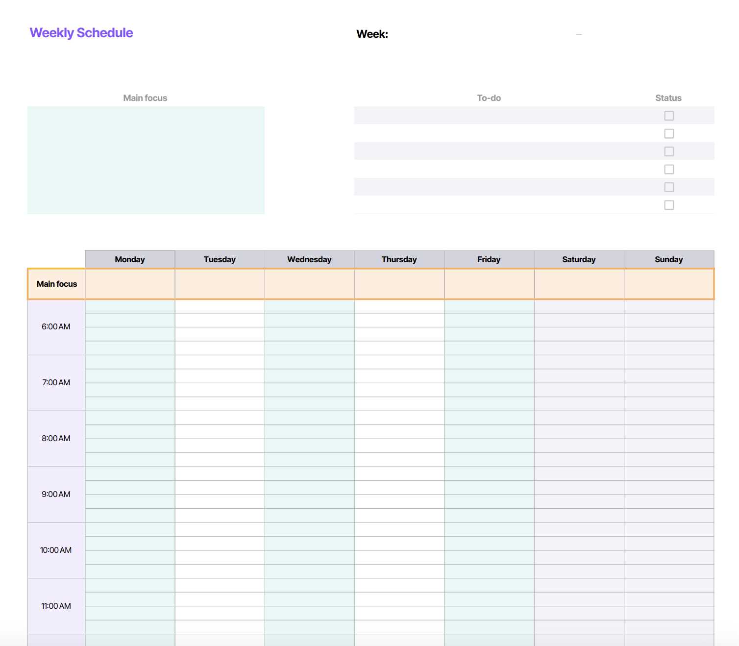 weekly time slot calendar template