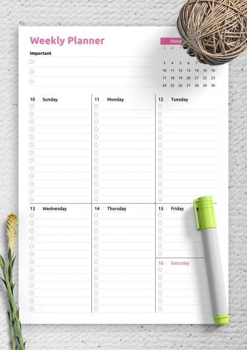 weekly to do calendar template