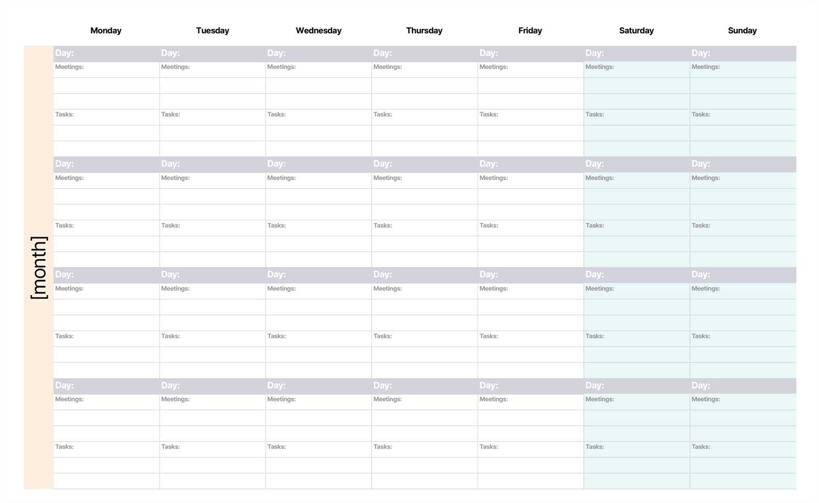 weekly work calendar template