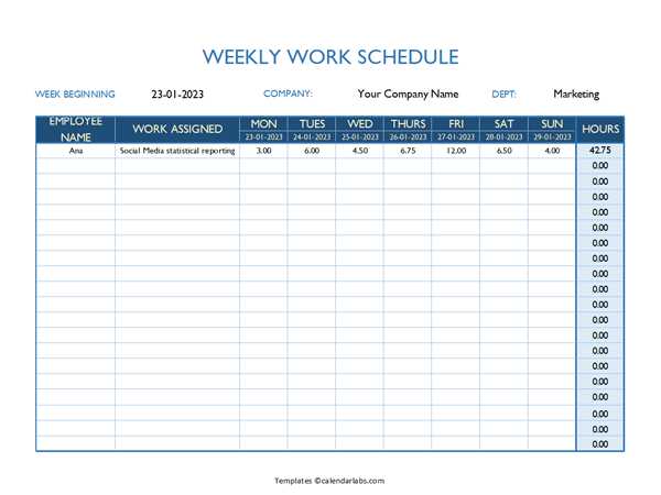 work calendar template