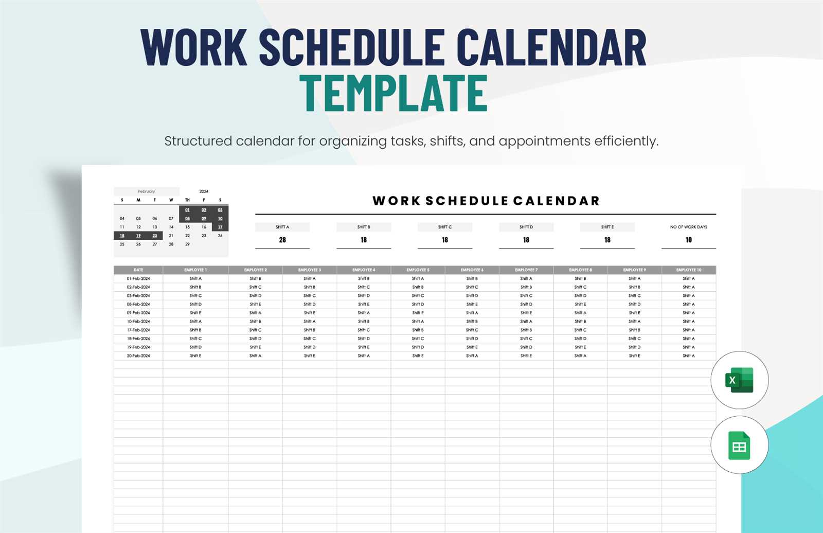 work calendar template