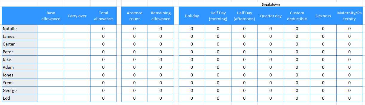 work vacation calendar template