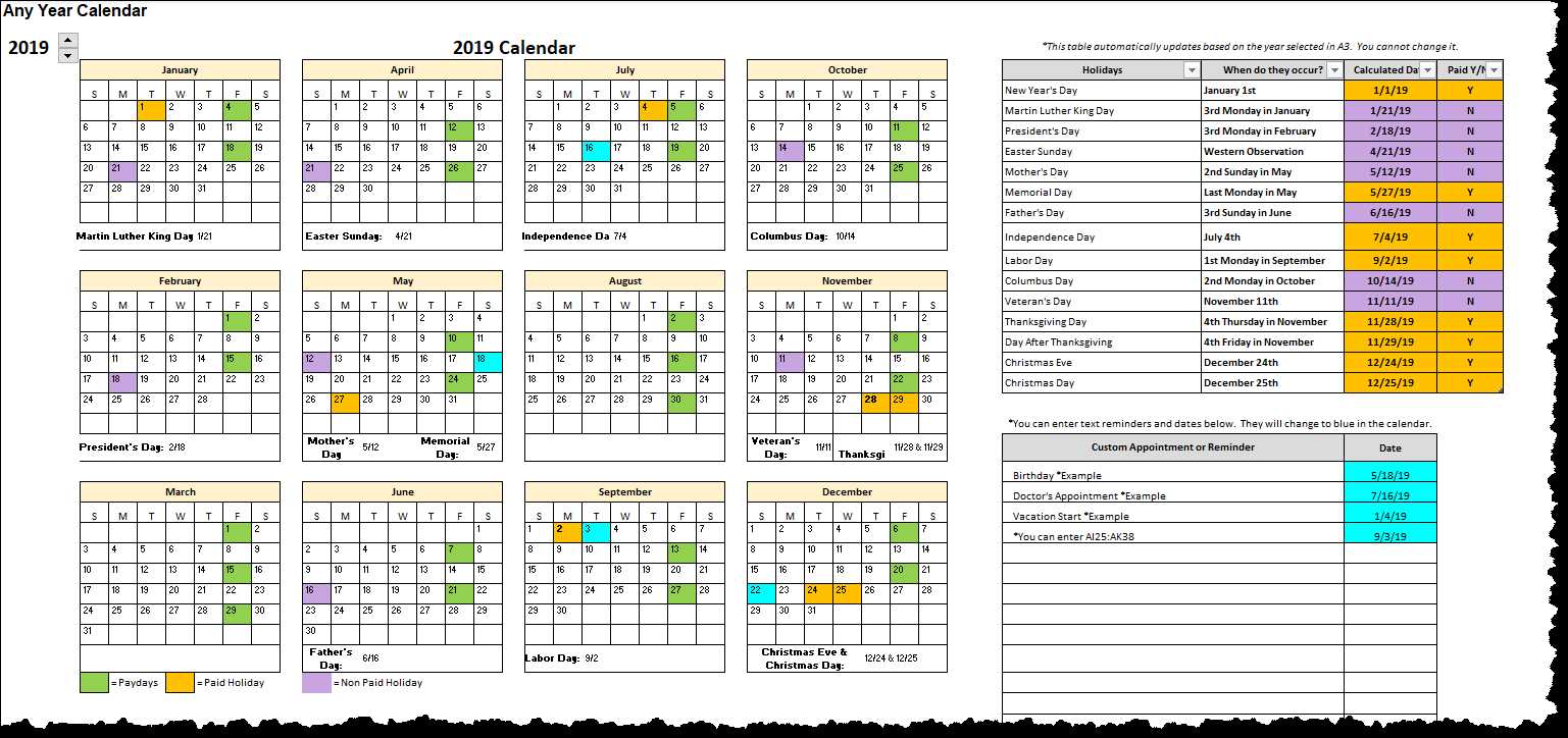 work vacation calendar template