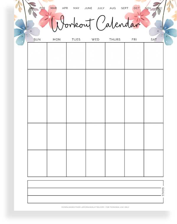 workout calendar template printable