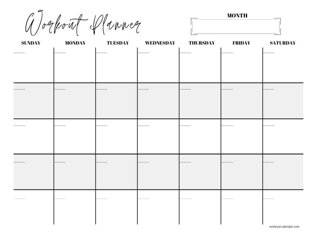 workout routine calendar template