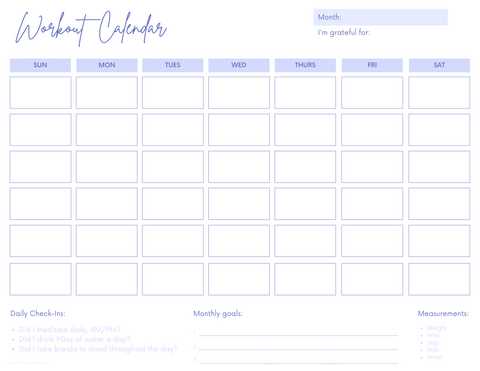 workout routine calendar template