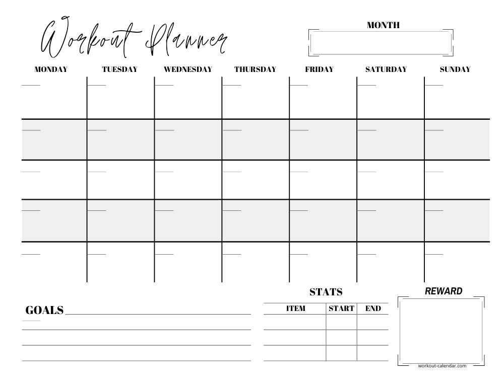 workout schedule calendar template