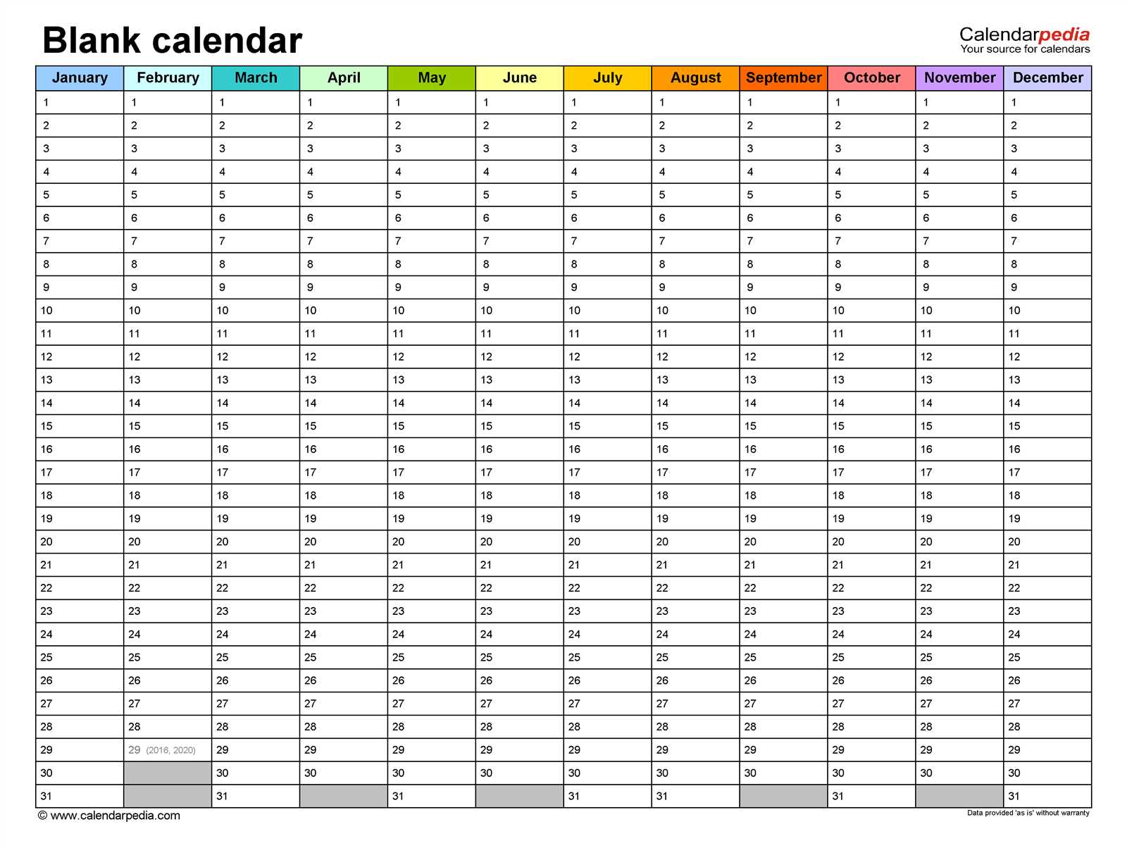 year at a glance calendar template